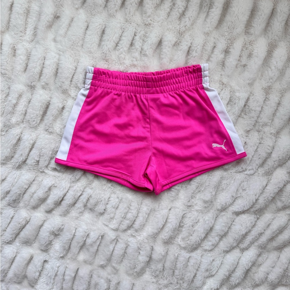 Puma Girls Pink and White Athletic Shorts with Elastic Waistband, Size 6